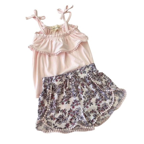 btween Other - (NWT) btween Pink Ruffle Tank & Floral Shorts SET, Pom Pom, Trim Bows | Girl 5T